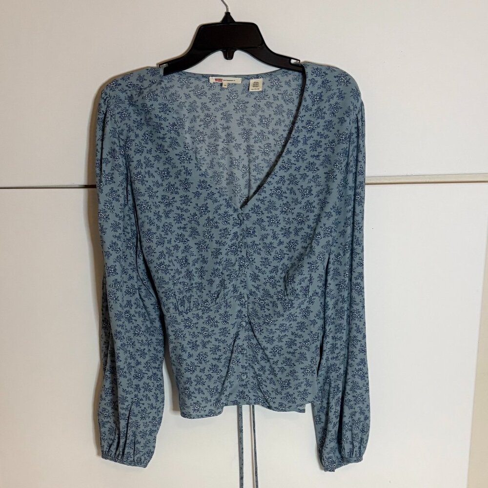 Levi's Women's Blue Floral Tie Back Blouse Size Plus Size XXL San Francisco CA